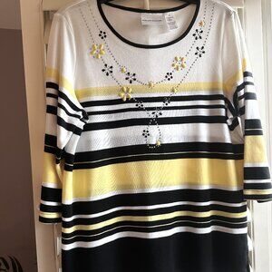 Alfred Dunner Striped Beaded 3/4 Sleeve Blouse Women's M